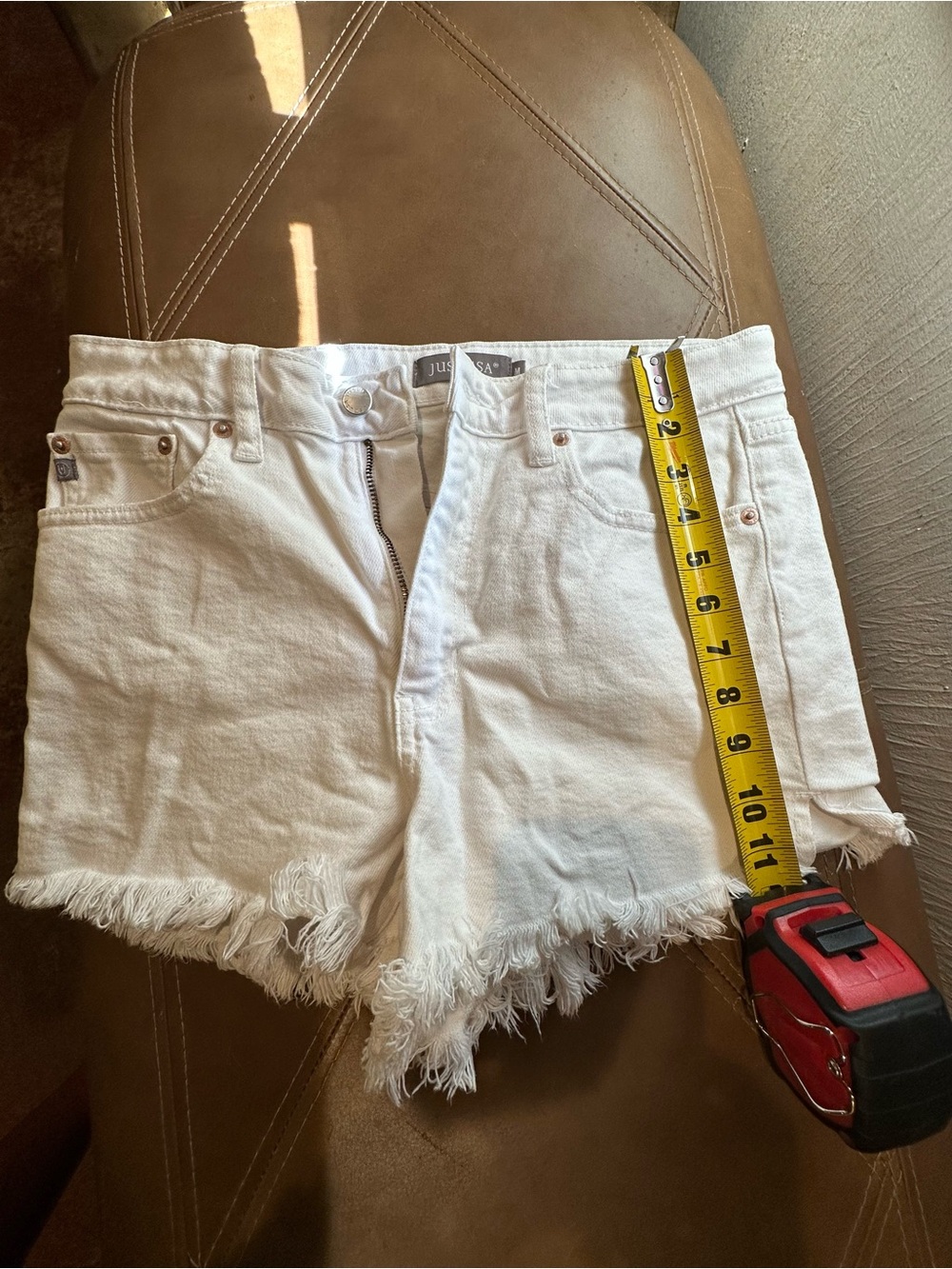 Just USA White Frayed Hem High-Rise Denim Shorts